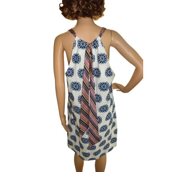 Trina Turk Women's White Blue Floral Halter Neck Sleeveless Shift Dress Size 10 - Picture 4 of 10